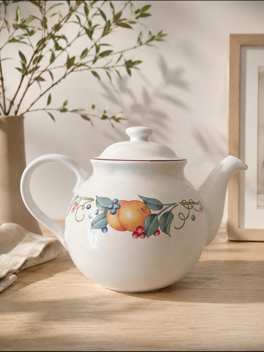 Vintage Corelle Coordinates Abundance Stoneware Teapot with Lid